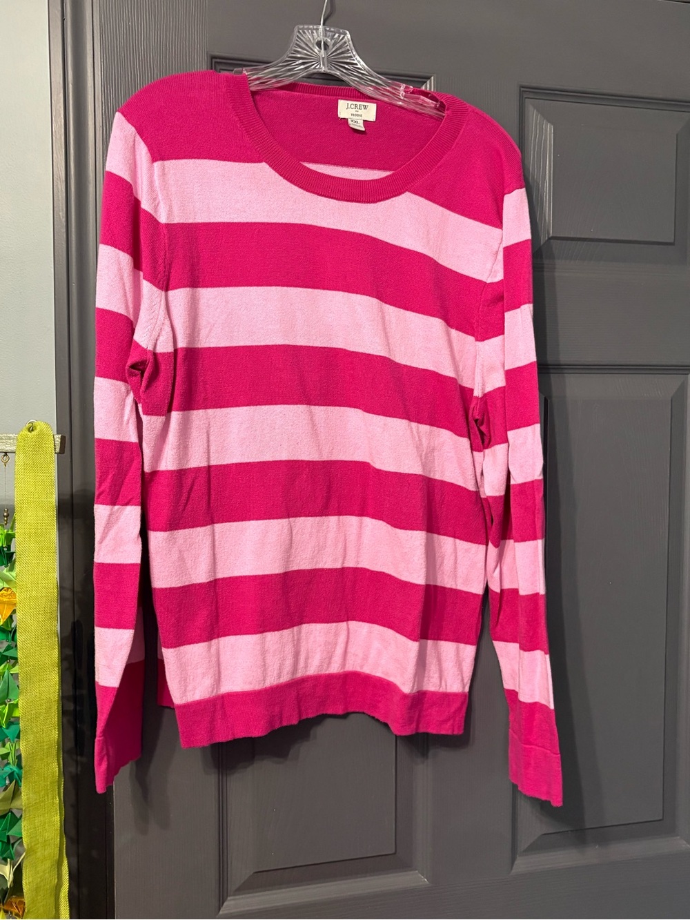 J. Crew Hot Pink and Light Pink Striped Crewneck Sweater